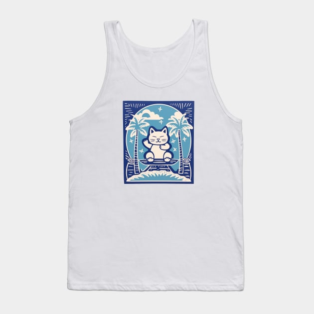 Zen Linocut Cat Tank Top by Kona Cat Creationz